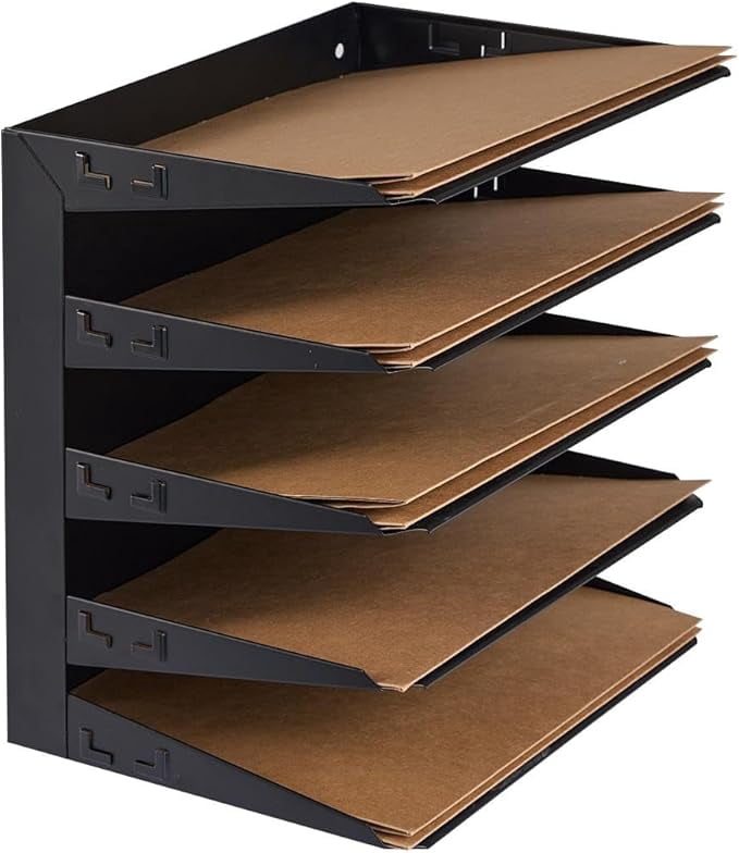 EASY LIFE PRODUCTS Desk File Organizer Shelf Rack, Metal, black(5 Tier)