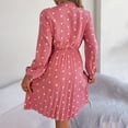 thumbnail image 6 of WRKEKC Floral Dress for Women Print Long Sleeve V-Neck Midi Dress for Fall Winter Polka Dot Tie Waist Pleated Skirt Elastic Cuff and Back Zip, 6 of 7
