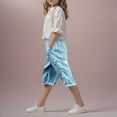 thumbnail image 2 of OGLCCG Capri Pants for Girls Drawstring High Waisted Wide Leg Linen Cropped Trousers with Pockets Pull On Loose Flowy Pants 6-15 Years, 2 of 7