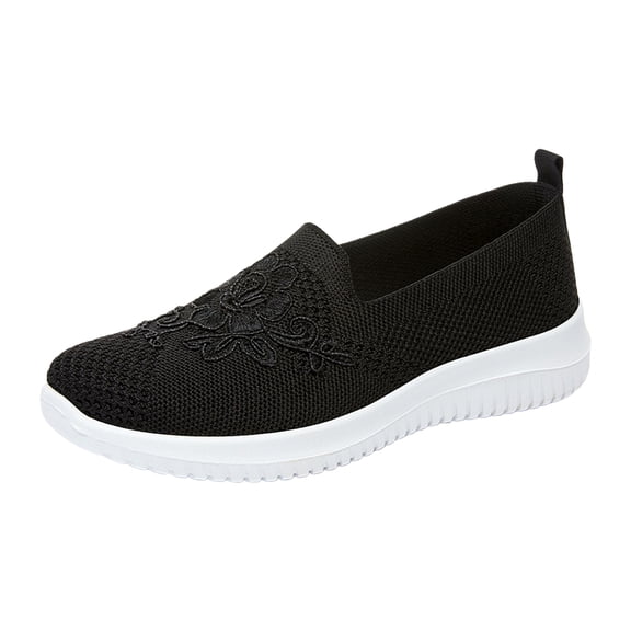 YOUYEDIAN Womens Slip-On Knit Mesh Loafers Orthopedic Shoes for Women Lightweight and Comfortable Breathable Mesh Walking Shoe Casual Embroidered Flat Loafers (Black, 8 Wide)