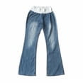 thumbnail image 5 of Womens Pants Low Rise Wide Leg Jeans with Washable Denim Patchwork and Fold Over Detail Trousers, 5 of 6