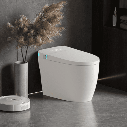 SmartHome Tankless Smart Toilet With Bidet Built In, One-piece Bidet Toilet Seat, Auto Flush,Heated Seat, Warm Water and Dry, Adjustable Temp,Remote Control Side Know  WL