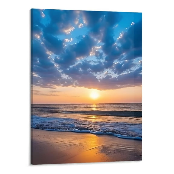 PRATYUS Sunrise Sea Blue Ocean Canvas Wall Art Picture 16x20in for Living Room Bedroom 16x20in