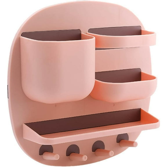 Nvzi Bedside Shelf Accessories Organizer, Self Stick on Wall Mount Storage Box Shelf Floating Caddy Organizer, Bedside Holder for Glasses Earphone Cell Phone,Pink