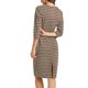thumbnail image 3 of Vestido Houndstooth Inspire Chic para mujer, elegante con mangas 3/4, cintura ceñida, vestido ajustado, color marrón, 3 of 5