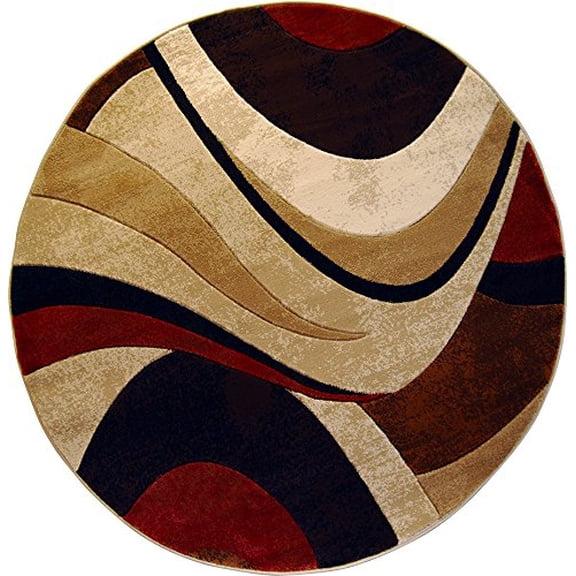 Modern Curves Brown Area Rug 8x8 Contemporary Waves Carpet - Actual 7'10" Round