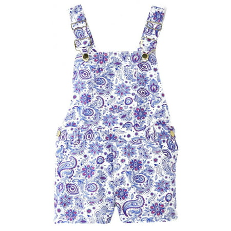 Toddler & Girls Blue & Pink Paisley Shortall Overalls Shorts Heart ...