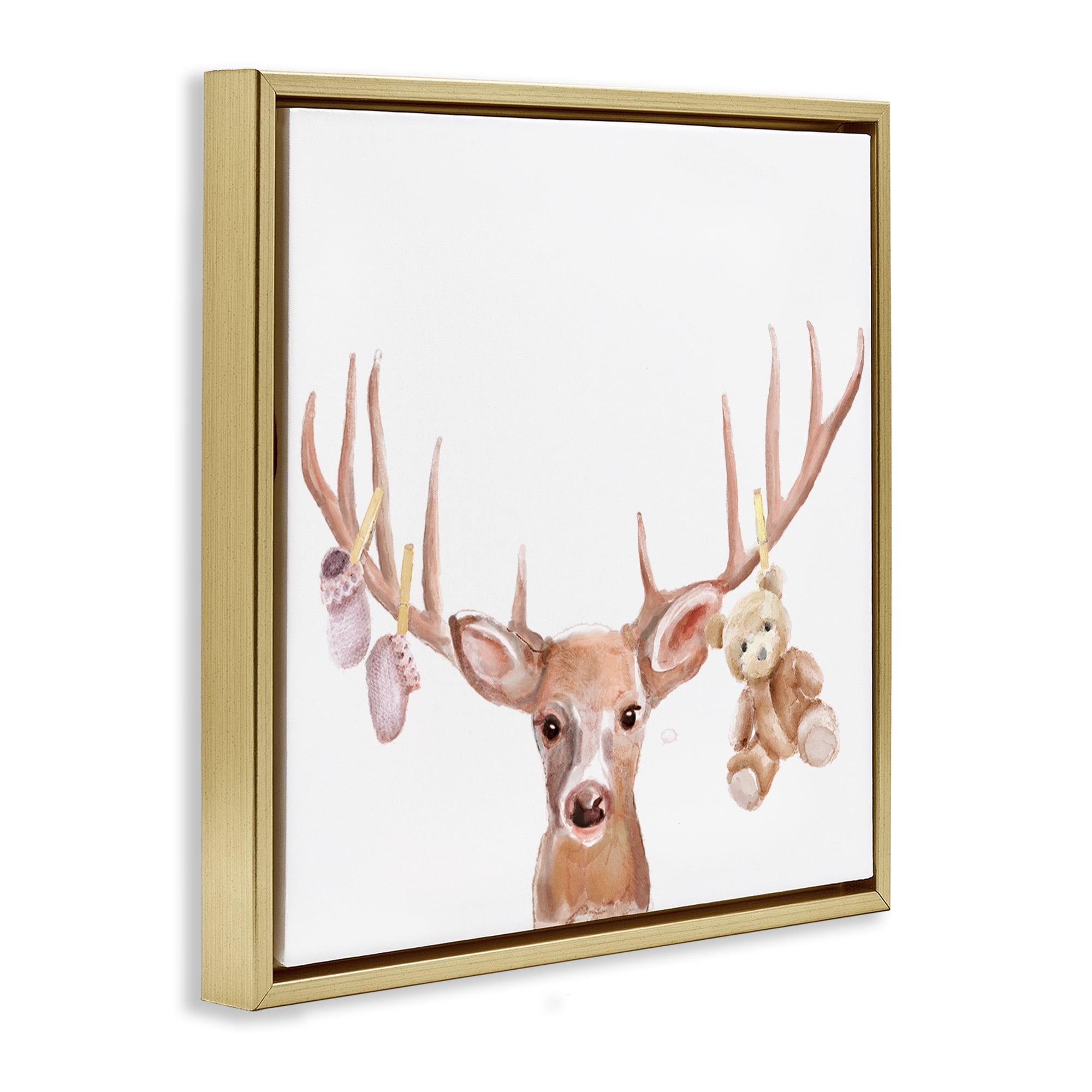 Stupell Industries Baby Girl Deer Antlers Gold Framed Floater Canvas Wall Art, design by Ali Lynne