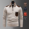 thumbnail image 4 of comerut Men Sweater Contrast Colors High Collar Pockets Zipper Long Sleeves Elastic Casual Keep Warm Anti-shrink Spring Sweater for Home, 4 of 8