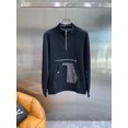 thumbnail image 3 of Sudadera con capucha y media cremallera de manga larga de cuero con bolsillo en forma de H para otoño e invierno, chaqueta informal para hombre, 3 of 5