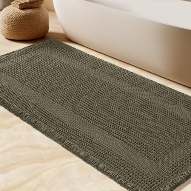 Alfombra de baño IM HOME extra grande con forma de gofre, color verde oliva