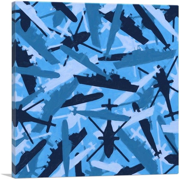 ARTCANVAS Navy Army Baby Blue Black Camo Camouflage Pattern Canvas Art Print - Size: 36" x 36" (1.50" Deep)