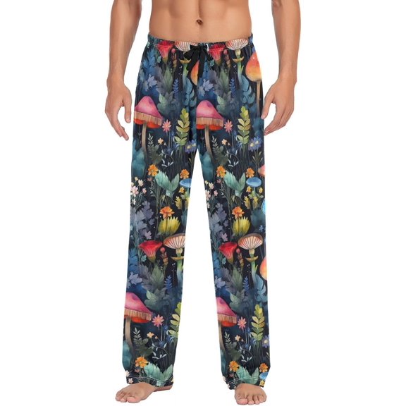 GZHJMY Colored Forest Mushrooms Men's Pajama Pants, Loose Lightweight PJs Lounge Sleep Bottoms with Pockets Drawstring, Pajama Bottoms for Home and Rest, Medium
