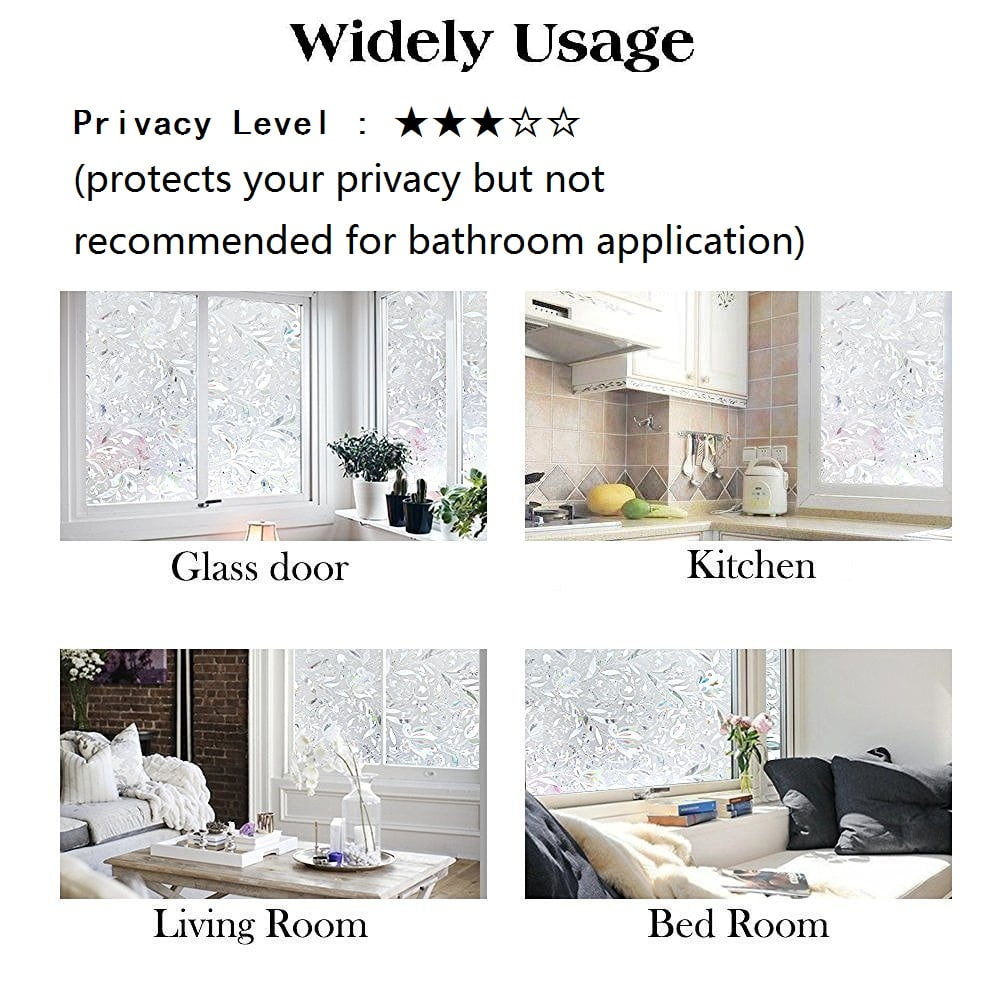 3D Static Glass Films Window Privacy Film Decorative Flower Sticker Anti-Uv Peel And Stick for Glass Home Kitchen Office Door 17.5" x 78.7"