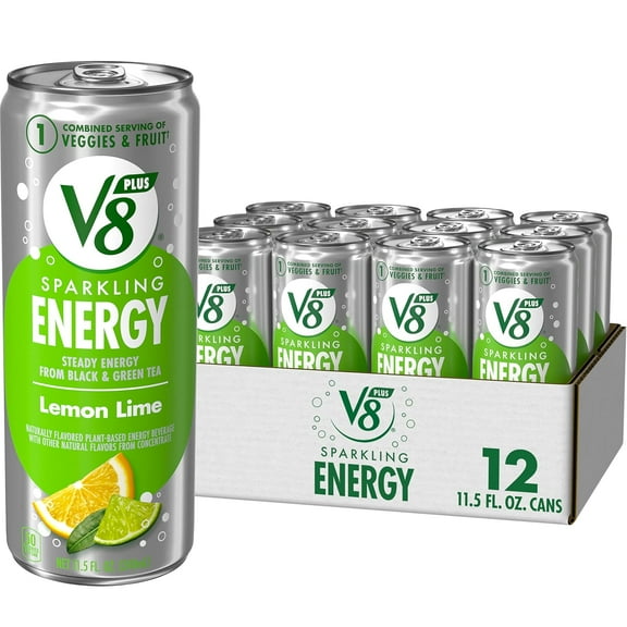 V8  SPARKLING ENERGY Lemon Lime Energy Drink, Made with Real Vegetable and Fruit Juices, 11.5 FL OZ Can (Pack of 12)