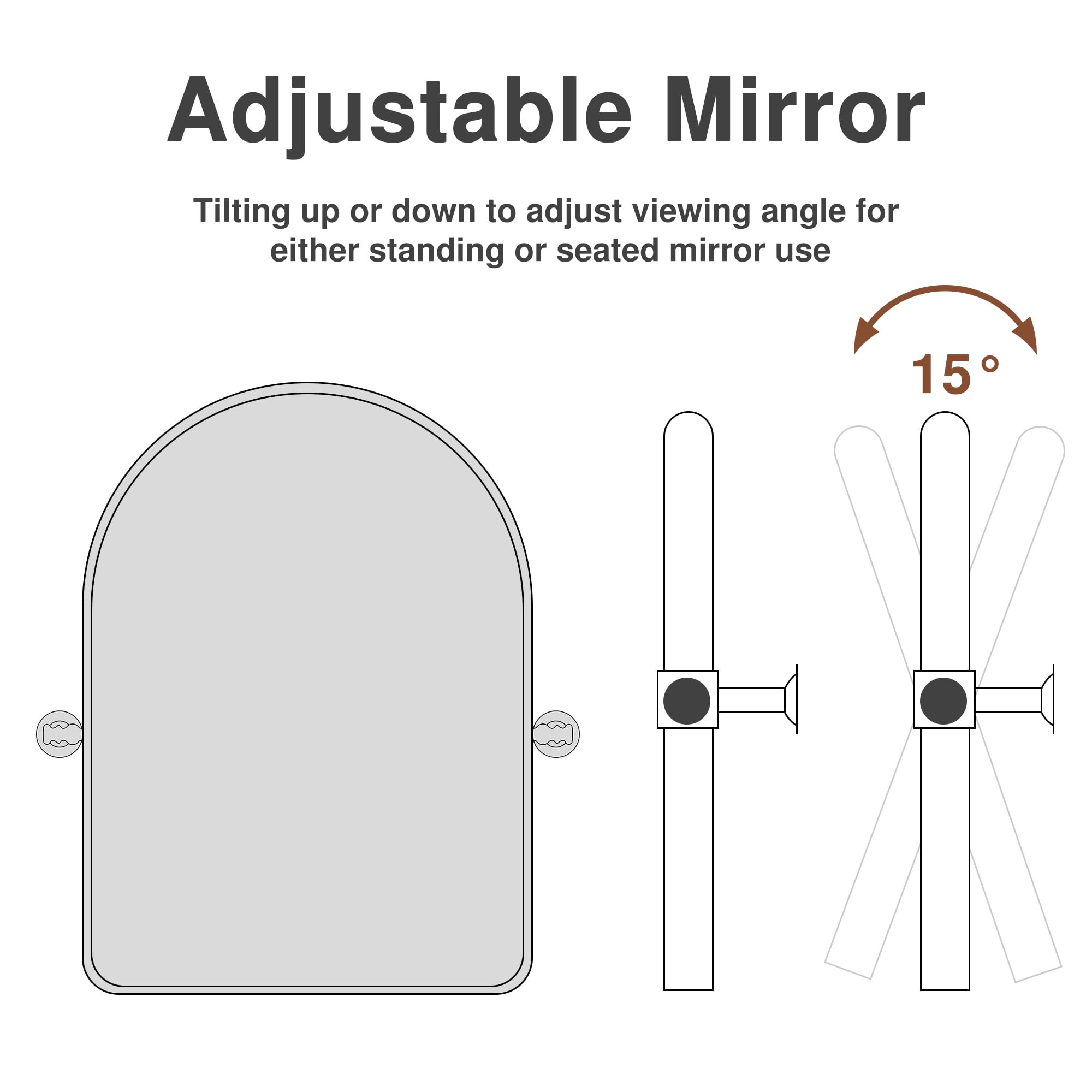 MAYEERTY 32"×23" Black Iron Arched Wall Mirror Rounded Corners, Rotating Hardware for Flexible Placement