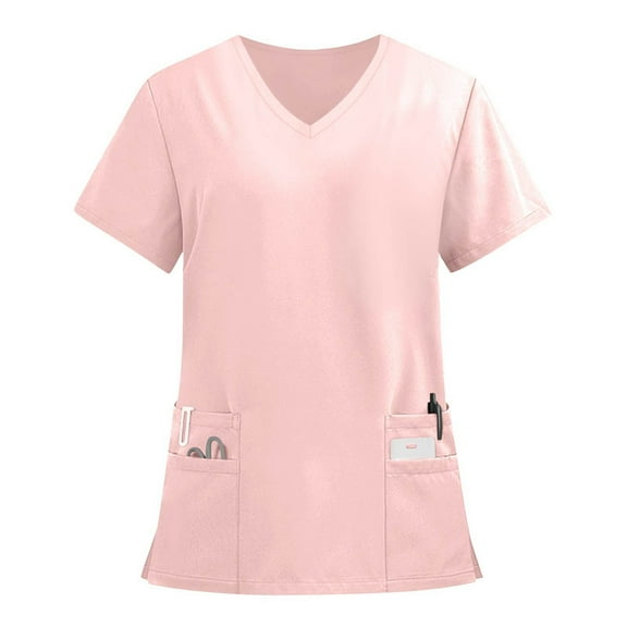 Hearthz Scrub Tops Women V-Neck Short Sleeve Women Tops Summer Nursing Tops Scrubs with Pocket