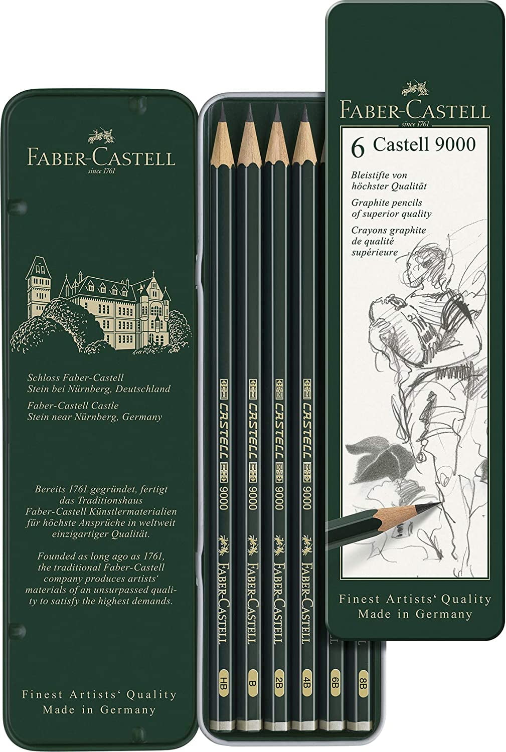 Faber-Castell 110036 Crayon Polychromos boîte métal de 36 pièces & 119065 SetArt de 12 crayons graphite CASTELL 9000