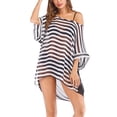 thumbnail image 2 of Women's Plus Size Chiffon Stripe Dress Bikini Cover Up with Sleeve Bathing Blouse Swimsuit Cover Up Beach wear Dress, 2 of 8