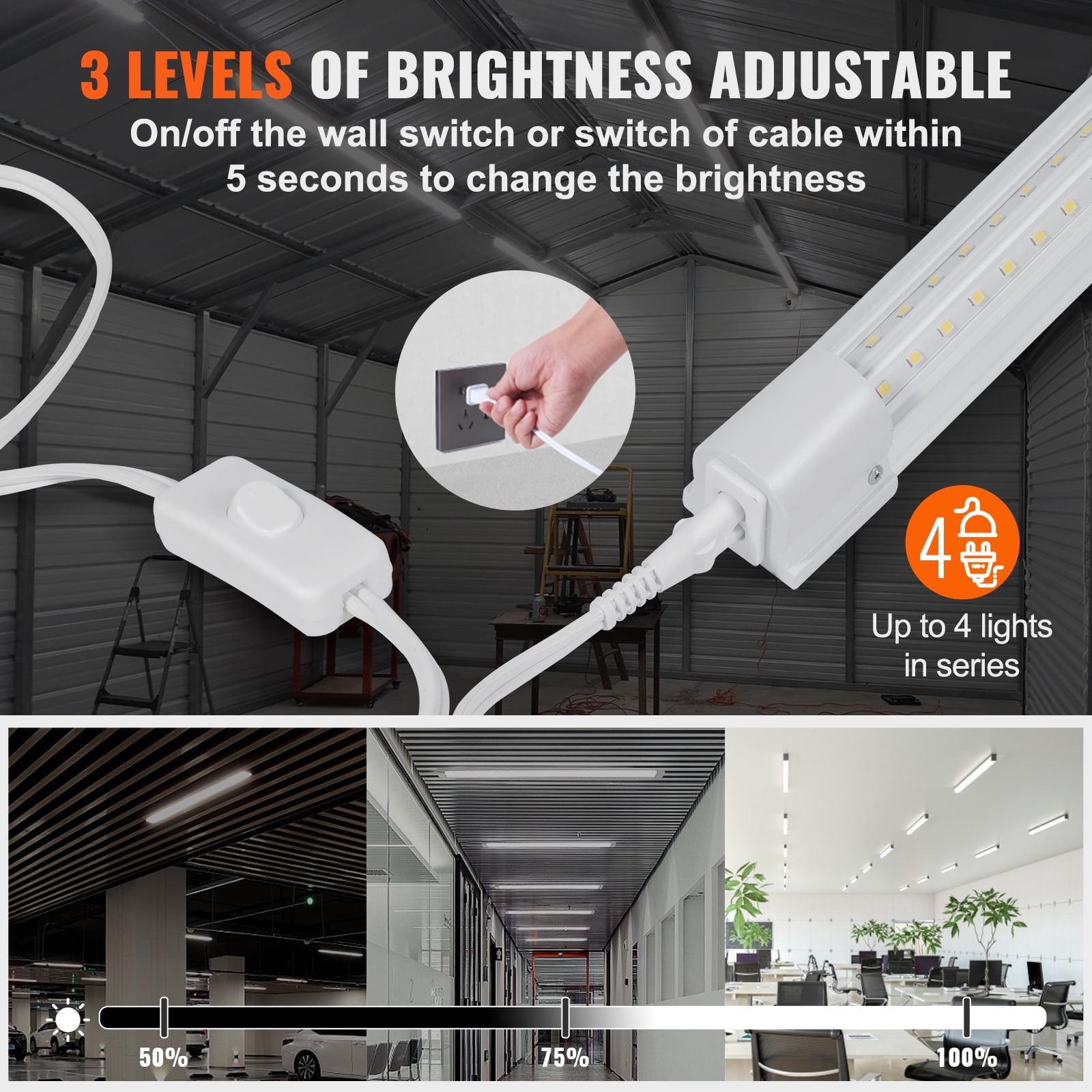KFFKFFLinkable Ceiling Shop Light Fixture 11000LM 10 Pack 8FT LED Shop Light 80W