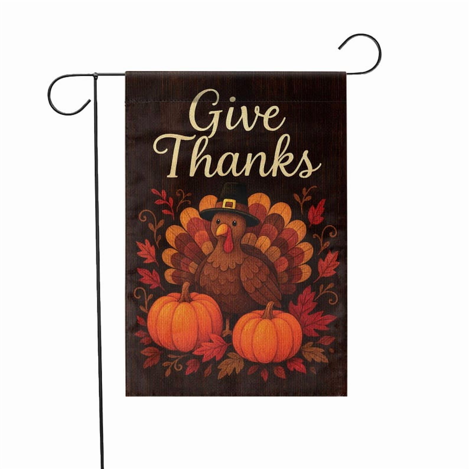 ViciArt Give Thanks Garden Flag – 28" x 40" Thanksgiving Turkey & Pumpkins Yard Flag, Outdoor Decor