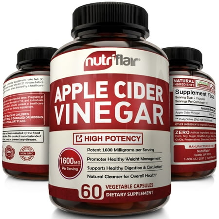 Apple Cider Vinegar Capsules 1600MG - Powerful ACV Pills for Natural Weight Loss, Detox, Digestion - Supports Healthy Blood Sugar & Immune