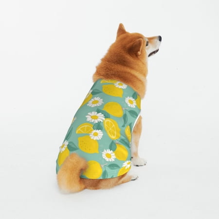 Honeii Lemons Chamomile Flowers And Leaves Pattern 100% Cotton Dog Clothes Dog Costumes Doggie Shirts Puppy Shirt Pet Vest Tank Top Cat Tee-3X-Large