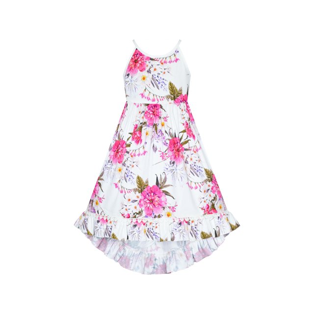 Robe Fille Florale Tissu Doux Dos Ouvert Robe d'Été 5 Ans