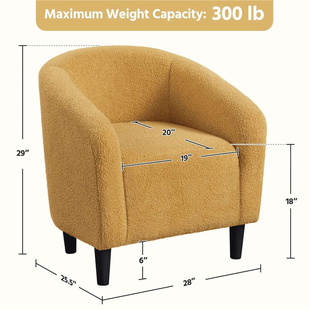 Renwick Set of 2 Boucle Upholstered Club Chair, Mustard Yellow