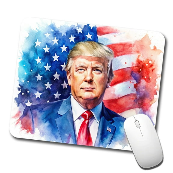 Patriotic Donald Trump American Flag Background Watercolor Mouse Pad Low Profile Gaming Mat