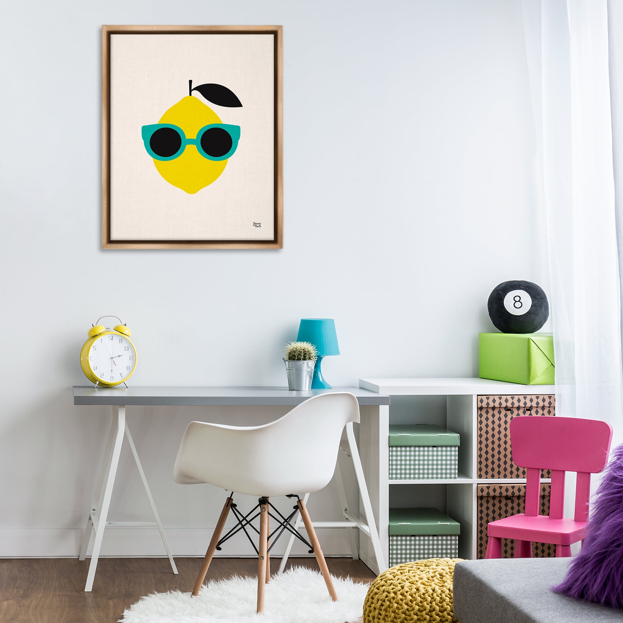 Stupell Industries Lemon with Sunglasses Food & Beverage Painting Brown Floater Framed Canvas Art Print Wall Art, 25 x 31