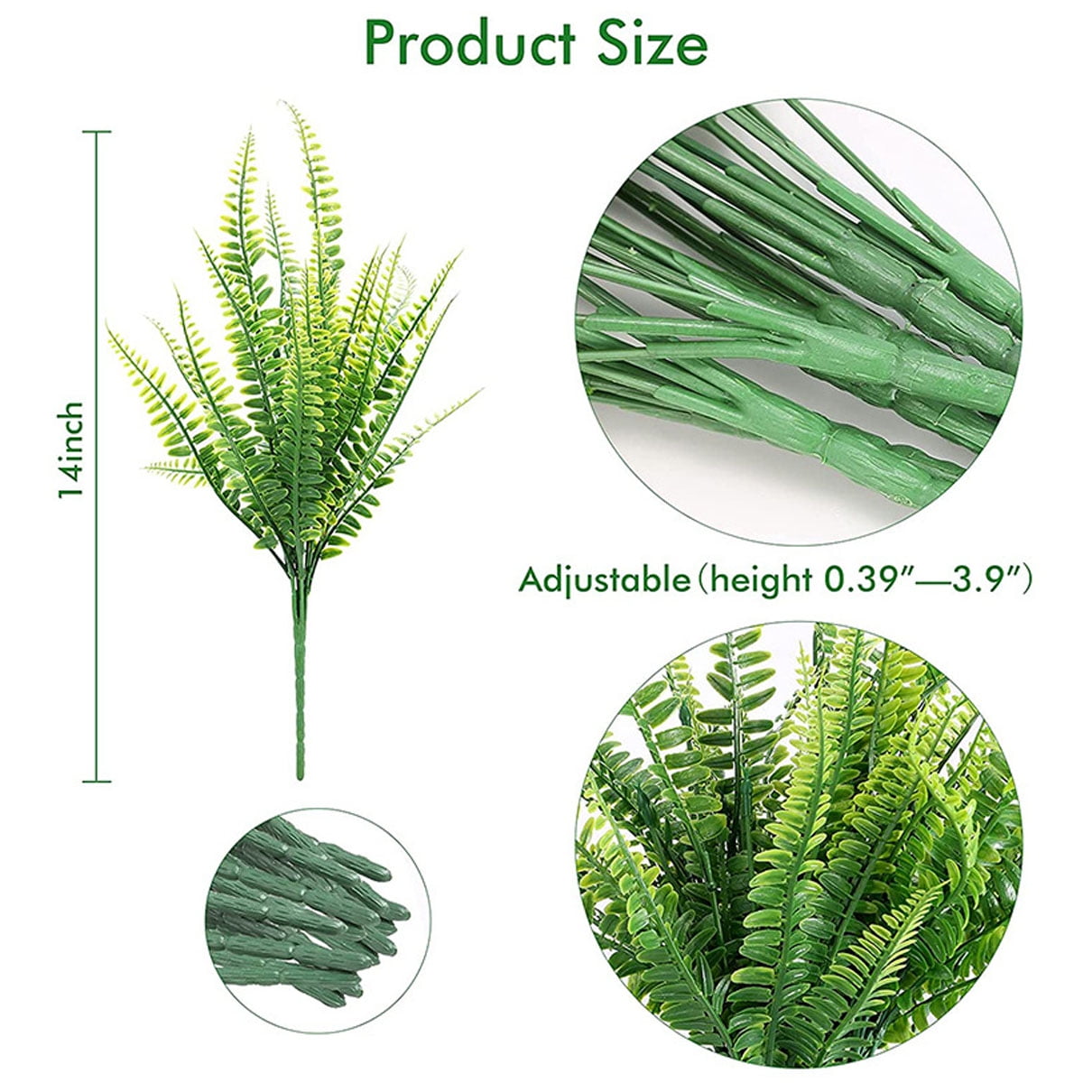 12 Bundles Artificial Ferns for Outdoors UV Resistant Artificial Outdoor Plants Faux Fern Greenery Fake Fern Faux Boston for Indoor Home Outside Ground Porch Garden Arrangements. (Green)