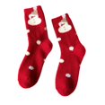 thumbnail image 2 of Women's Christmas Fuzzy Socks with Santa Face and Dots, Cozy Feather Yarn Crew Socks, Red White Holiday Sleep Socks for Christmas Stocking Stuffers, Gag Gifts and Fun Holiday Gifts, 2 of 5