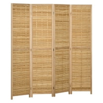 HOMCOM 4 Panel Room Divider, 5.5' Tall Bamboo Portable Folding Privacy Screens, Hand-Woven Double Side Partition Wall Dividers for Home Office, Natural