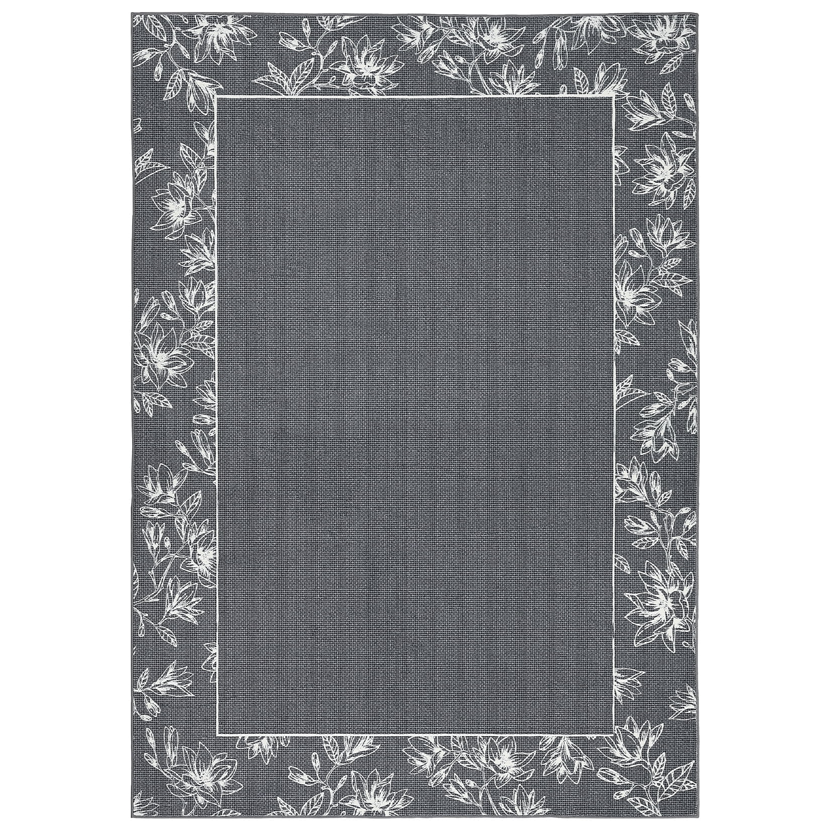 Garvee 9'x12' Solid Floral Area Rugs Modern Bordered Washable Rugs, Soft Non Slip Carpet Low Pile Rug for Living Room Bedroom Home Decor, Dark Gray