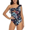 thumbnail image 2 of Picia Flowers ad Butterflies Pattern Women's One Piece Swimsuits,One Shoulder Swimwear Asymmetric ,Ruffle Monokinis Bathing Suits,High Waisted Flattering Bathing Suits-Large, 2 of 8