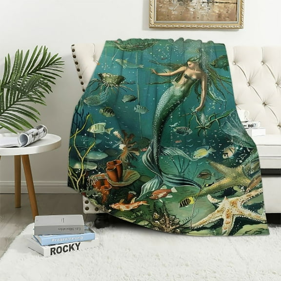 BCIIG Mermaid Sea Life Underwater Wildlife Warm Lightweight Blanket Soft Fleece Blankets Throw Blanket All Seasons 40x50in