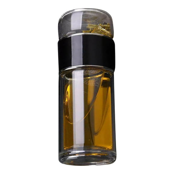 Black Black Double Layer Tea Infuser Glass Cup With Filter Portable Brewing Cup For Hot And Cold Beverages