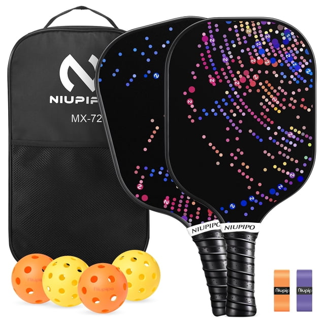 Palas de pickleball niupipo MX-72 de fibra de vidrio, paquete de 2 con pelotas