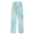 thumbnail image 6 of Pxxlle Cotton Linen Pants Women Fashion Floral Graphic Pant Casual Summer Elastic Waisted Trousers Wide Leg Lounge Pants with Pockets Blue M, 6 of 7