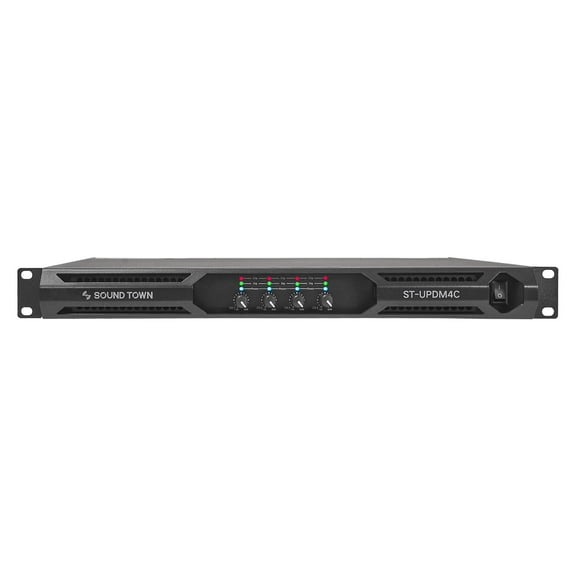 Sound Town Ultra-Lightweight 1U 4-Channel PA/DJ Power Amplifier, 4 x 1400W at 4-ohm, 1U Rack Space (ST-UPDM4C).