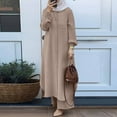 thumbnail image 2 of Women's 2 Pieces Sets Long Sleeve Button Down Shirt And Pants Abaya Casual Dress Dubai Outfits, 2 of 4
