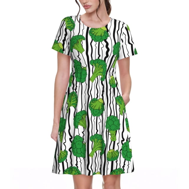 Balery Broccoli 2 Vestidos sueltos de manga corta para mujer, vestidos de verano 2025, vestidos casuales de corte A con vuelo.