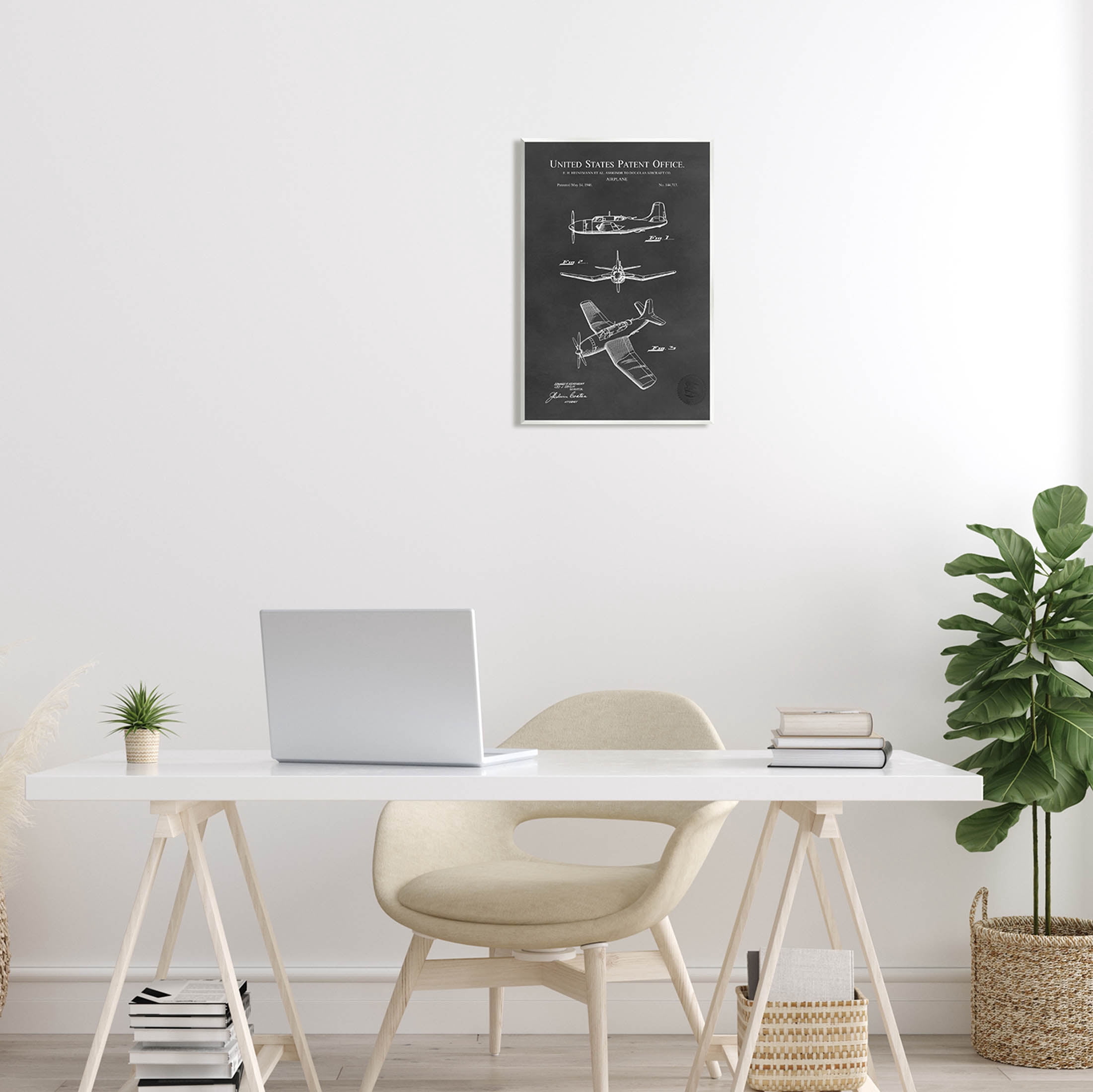 Stupell Industries Intricate Airplane Blueprint Chart Graphic Art Unframed Art Print Wall Art, Design by Karl Hronek