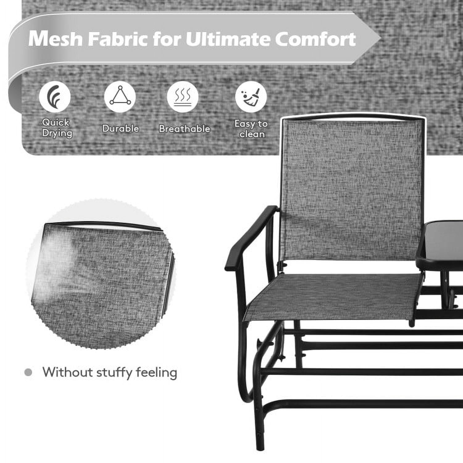 Aimee Lii Outdoor Patio Furniture Set, 2-Person Double Rocking Loveseat with Mesh Fabric and Center Tempered Glass Table, Gray