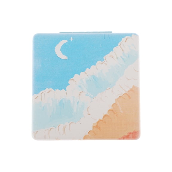 Unique Bargains 1 Pc Women Square Hand-drawn Makeup Mirror for Travel Blue White Orange