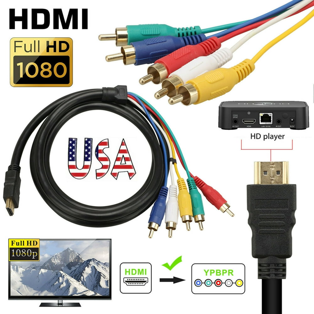 1080P Premium HDMI Male to 5RCA RGB Audio Video Cable Cord Connector