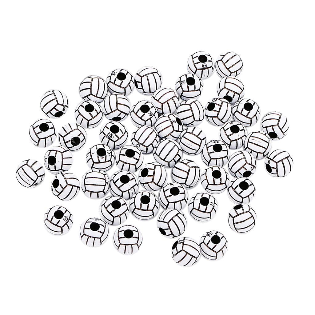 50x Volleyball Design Round Acrylic Loose Large Hole Spacer Bead For Beading