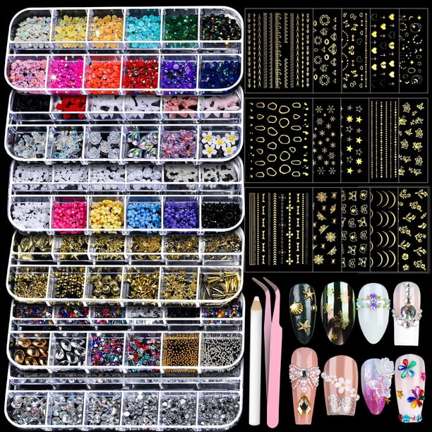Kit de decoración de uñas Teenitor con pegatinas y diamantes de imitación