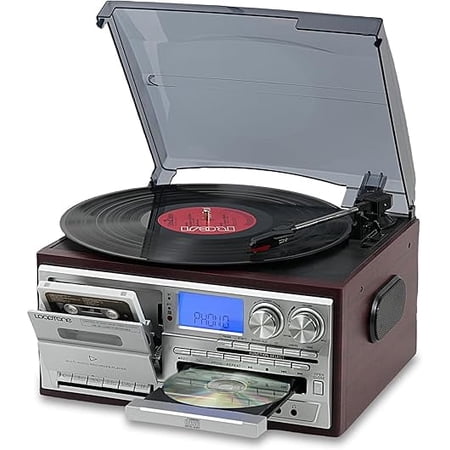 LoopTone Vinyl Record Player 10 in 1 3 Speed Bluetooth Vintage Turntable CD Cassette Player AM/FM Radio USB Recorder Aux-in RCA Line-Out